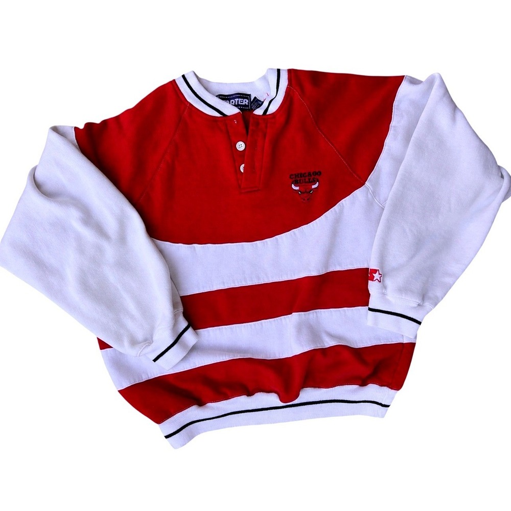 Starter Chicago Bulls Sweatshirt Women Medium Red White Henley Vintage Pullover